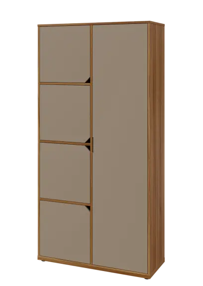 KSR6-82 P skříň šatní, 1x výsuvné ramínko, 4x dvířka, 2053x1022x400 mm, provedení pravé, ořech světlý/latte